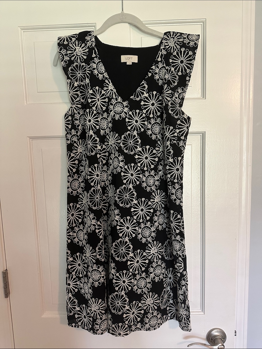 LOFT Black Dress with White Floral embroidery